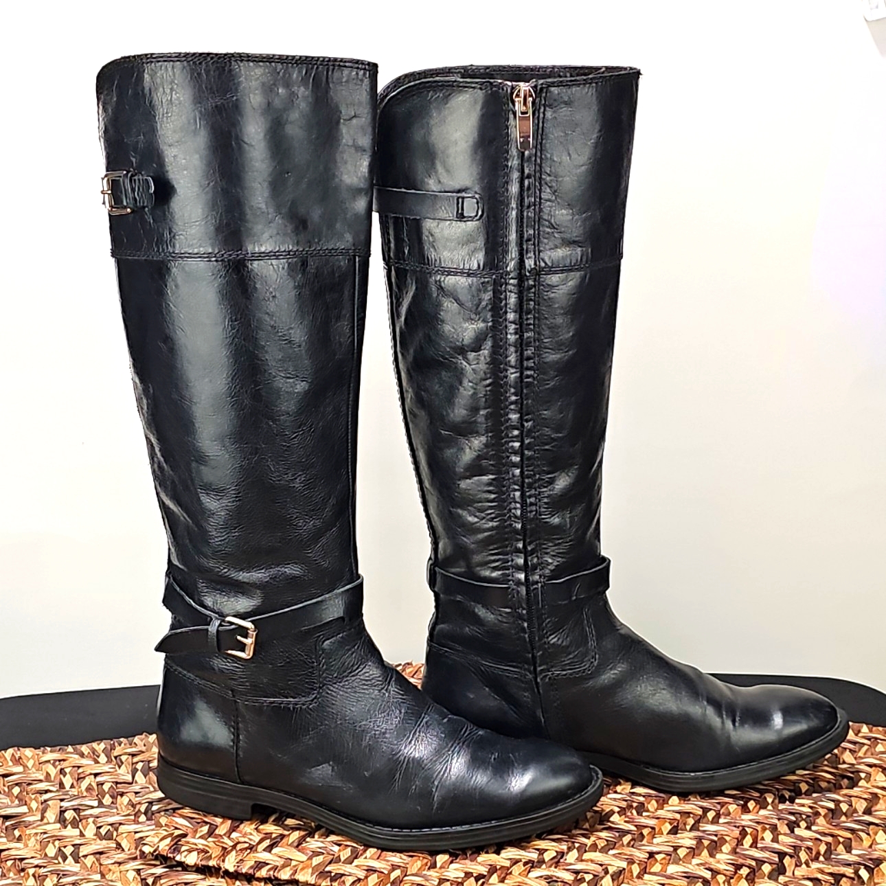 Enzo Angiolini Eero Tall Black Leather Riding Boots